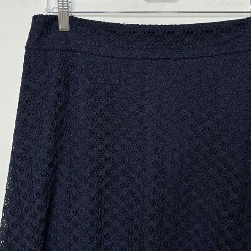 Cato Womens Midi A Line Asymmetrical Skirt Size 8 Navy Crochet Lined Stretch Zip - Picture 3 of 7